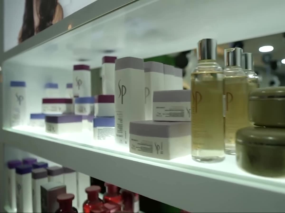 Professional haircare products on the shelf