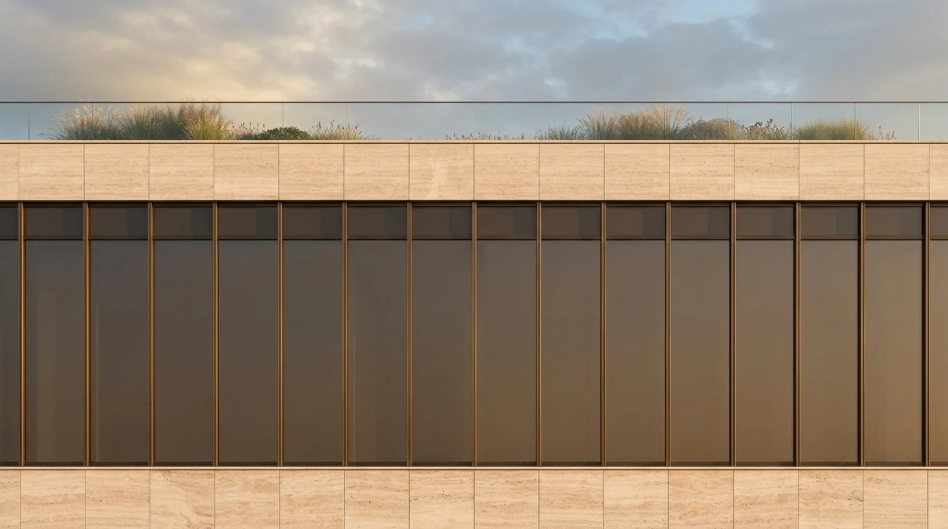 The roof of Lamplit Residences against an evening sky