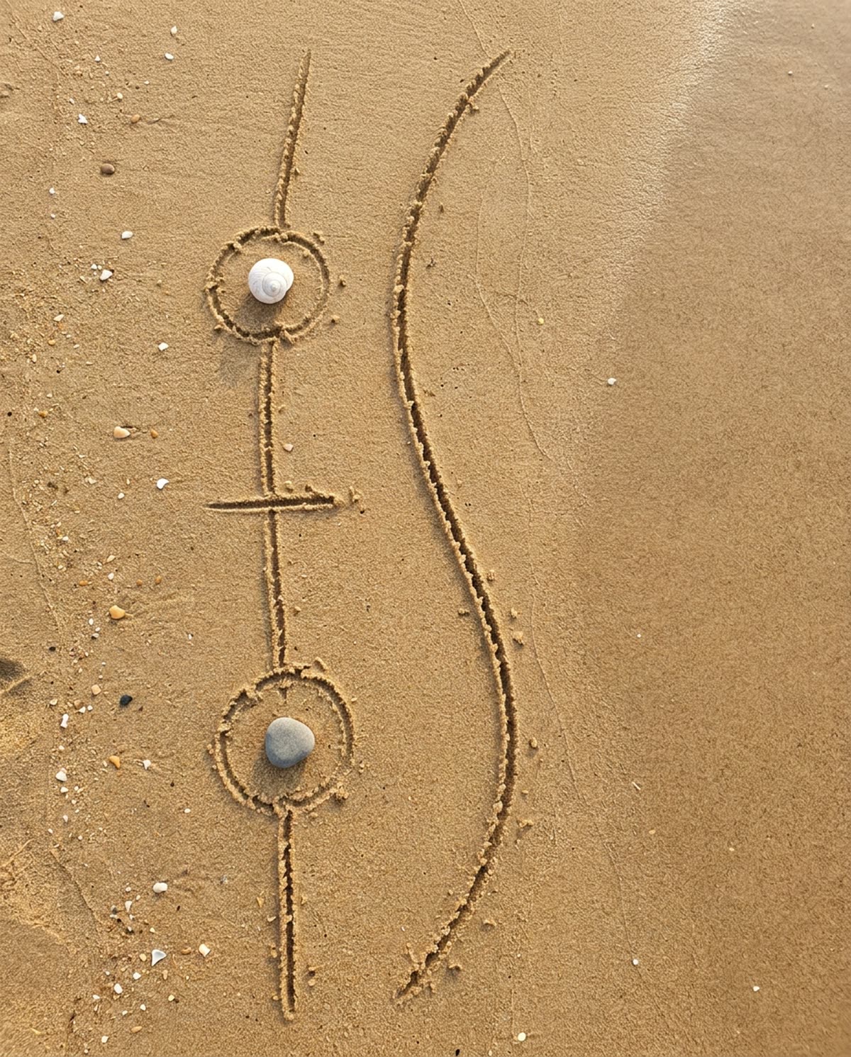 A map of the coast drawn in the sand: the road from White Town north to Serenity Beach